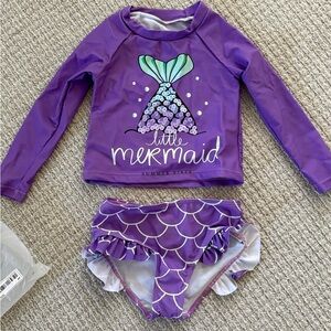 Girls Size 4 “Little Mermaid” Purple 2-Piece Rash Guard Swimsuit Set New